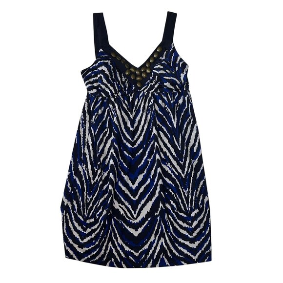 Inc Petite Blue & White Zebra Print Sleeveless Dress W/ Gold Studs medium 1714 - Picture 1 of 5